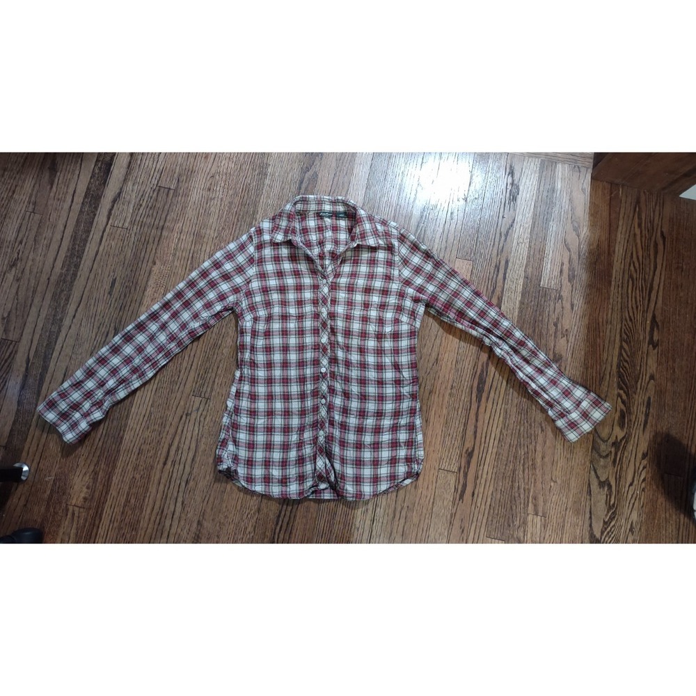 Eddie Bauer Womens XS Red‎ White Plaid Flannel Button Down Shirt Stretch Cotton